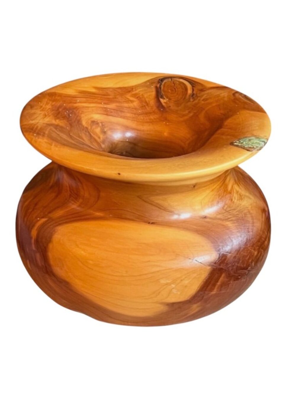 Dick Hager Wood  Vessel Red Cedar w/ ground Turquoise Inlay & Resin 6.5" D READ - Picture 7 of 16